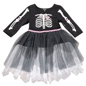 NWOT Zuni’s Skeleton Tutu Dress Black White Pink Rhinestone Heart Size 3 Spooky